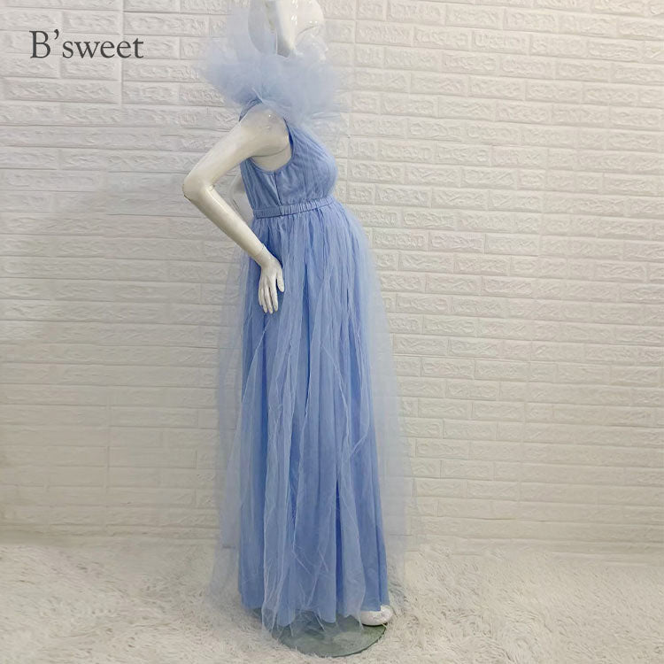 kd136qq】ボリュームスリーブチュールドレス／マタニティドレス