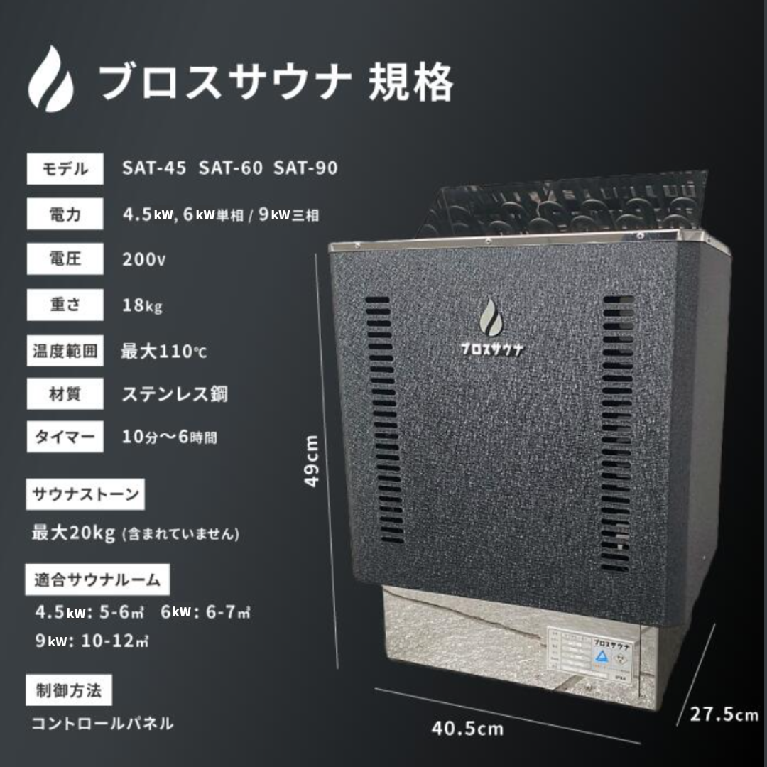 家庭用/業務用サウナストーブ | PSE認証済みの電気式(200V)