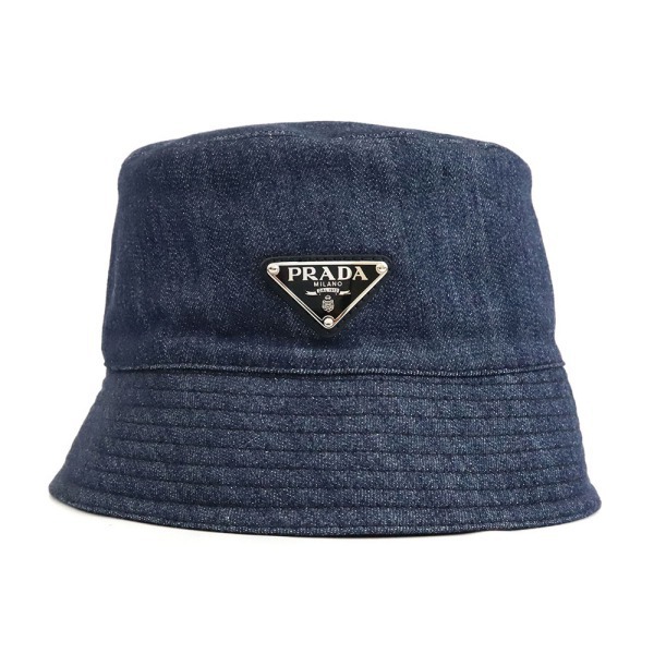 Brandol / PRADA プラダ 帽子 デニム 三角ロゴ バケットハット Mサイズ