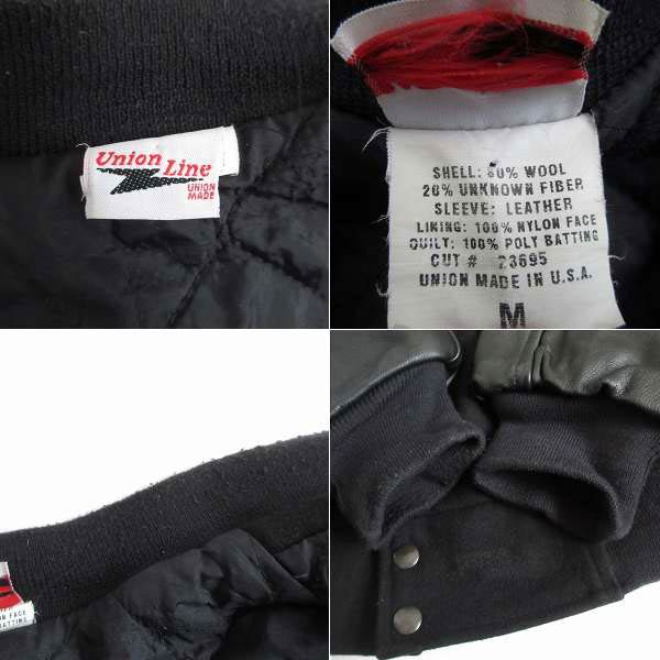 90s USA製 UNION LINE 袖レザー スタジャン 黒 Lサイズ程度 AMFA