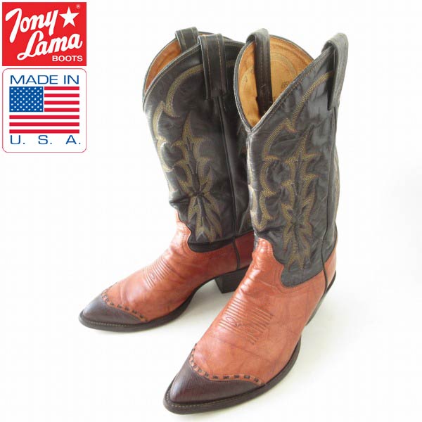 USA製 Tony Lama トニーラマ ウエスタンブーツ 8.5EE 幅広26.5cm 茶系