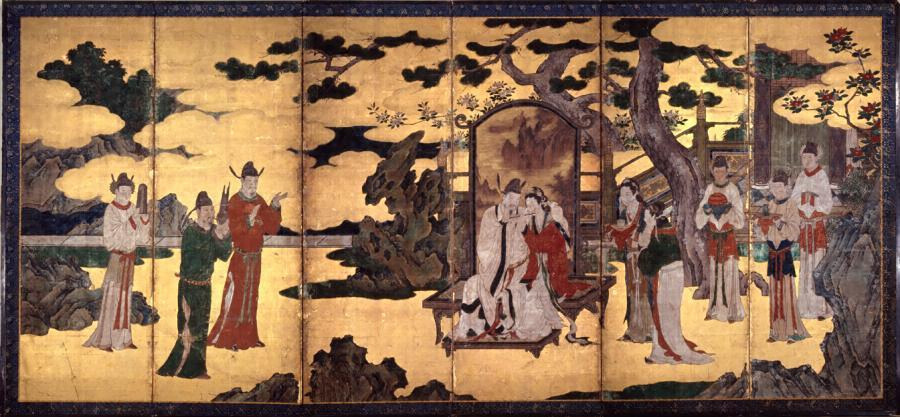 紙本金地著色並笛図 六曲屏風 一隻 文化遺産オンライン