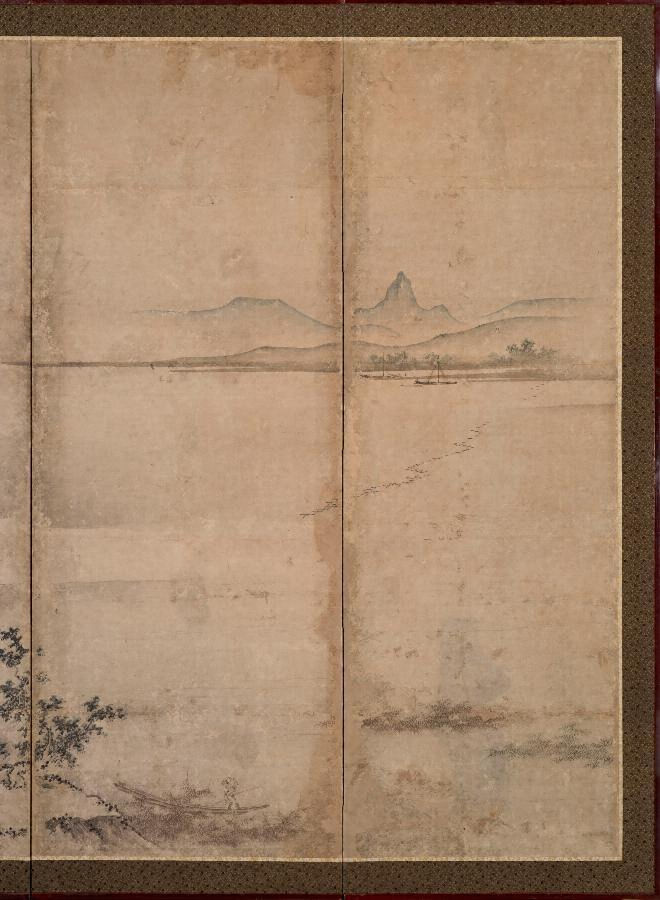 紙本墨画淡彩四季山水図〈／六曲屏風〉 文化遺産オンライン