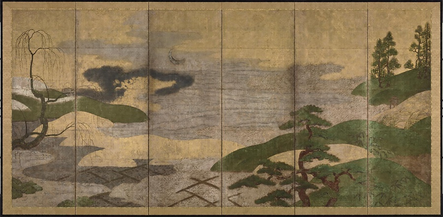 紙本著色日月山水図〈／六曲屏風〉 文化遺産オンライン