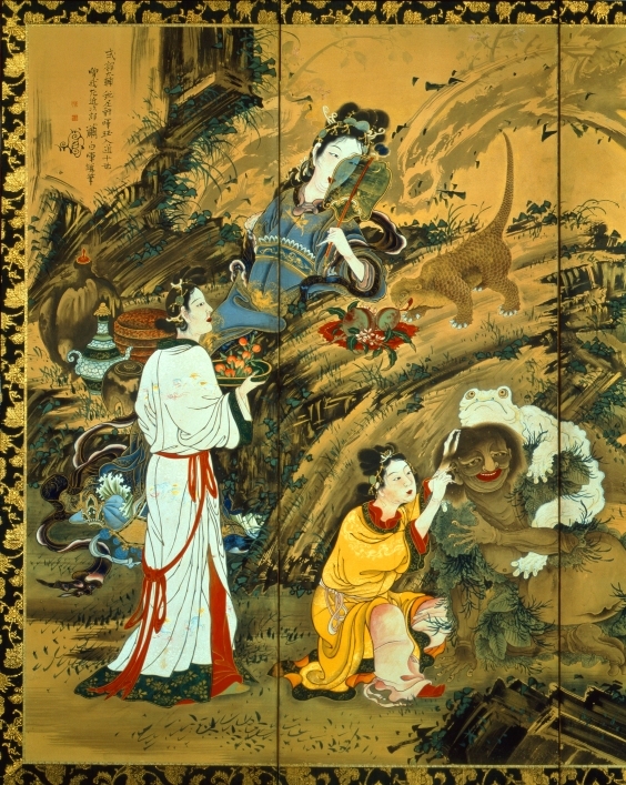 紙本著色群仙図〈曽我蕭白筆/三十五歳の款記がある/六曲屏風〉 文化