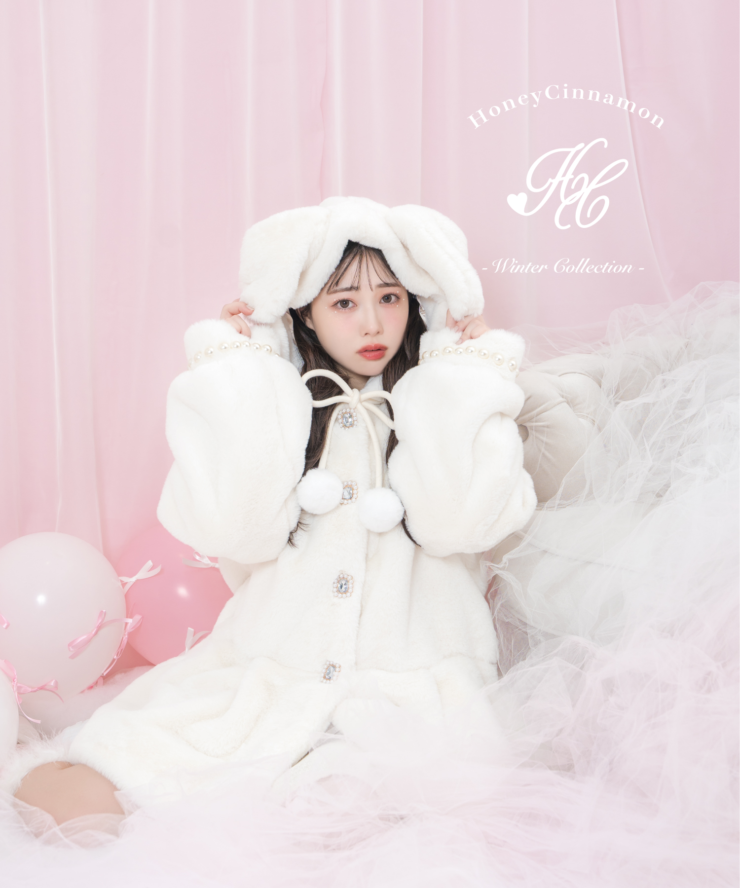 Honey Cinnamon リボン付きドットチュールワンピース ピンク 量産型