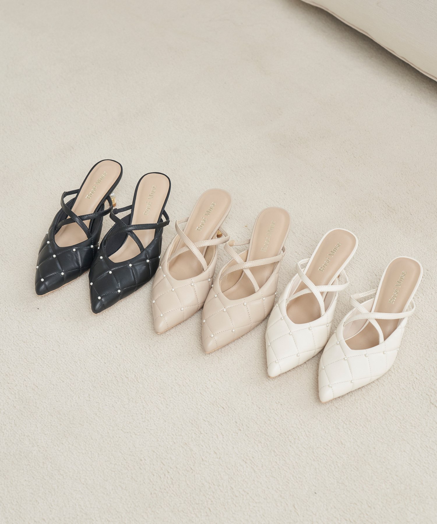 Quilting cross mule【ivory】 – BUNNY APARTMENT