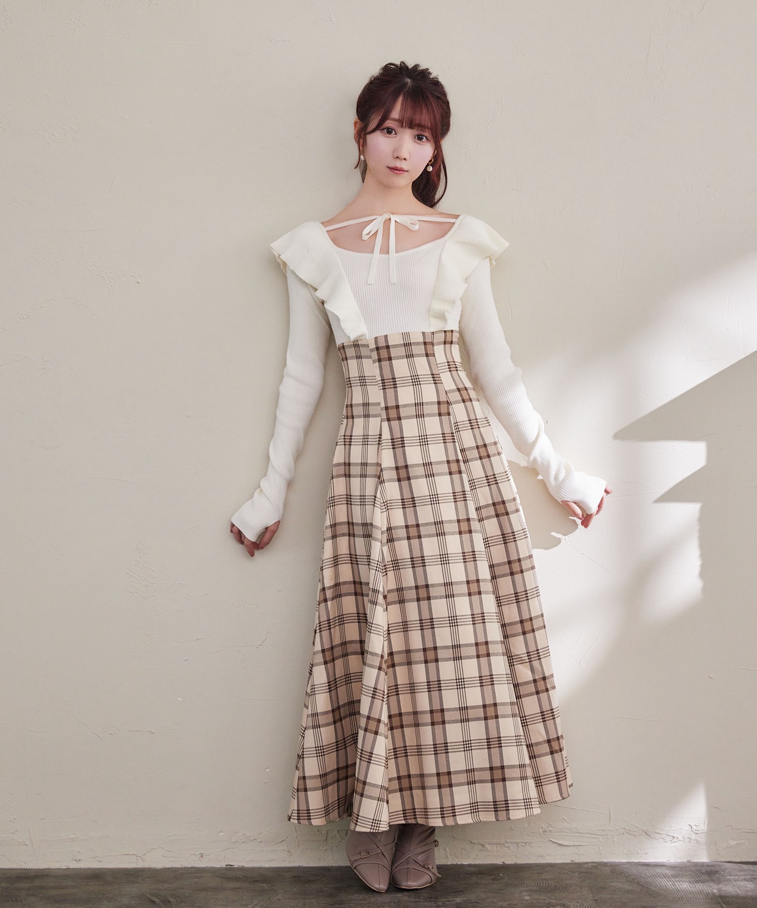 checkered×knit docking one piece – BUNNY APARTMENT