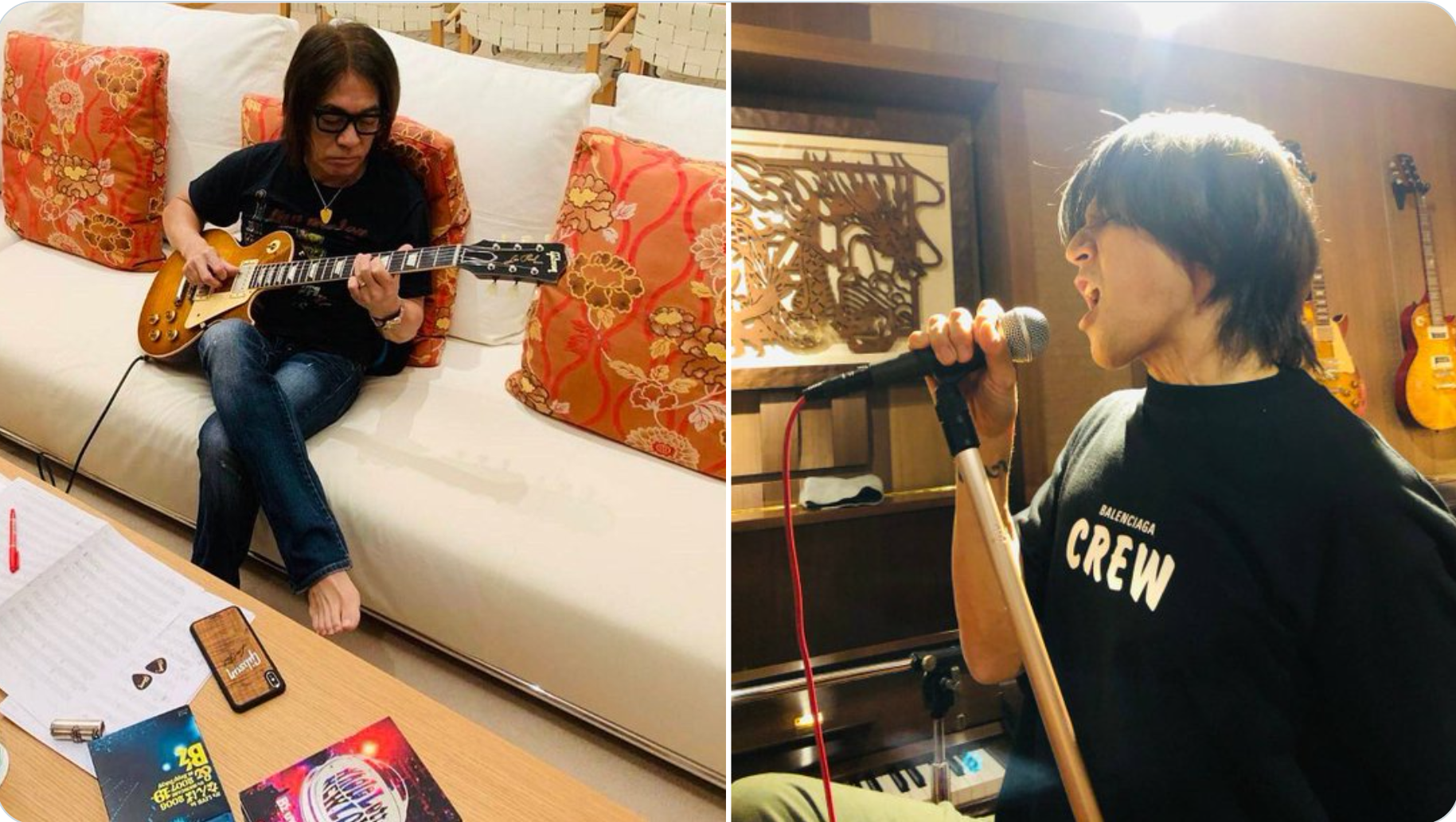 B'z松本孝弘と稲葉浩志 SHOWCASEに向け自宅で曲の練習中 公式インスタ