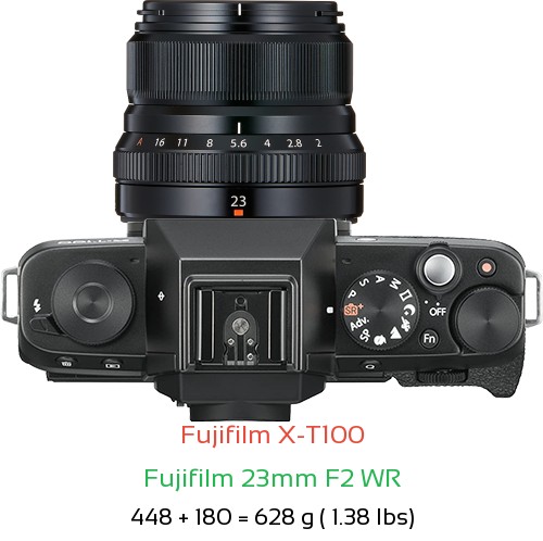 Fujifilm X-T100 Camera and Fujifilm 23mm F2 WR Lens