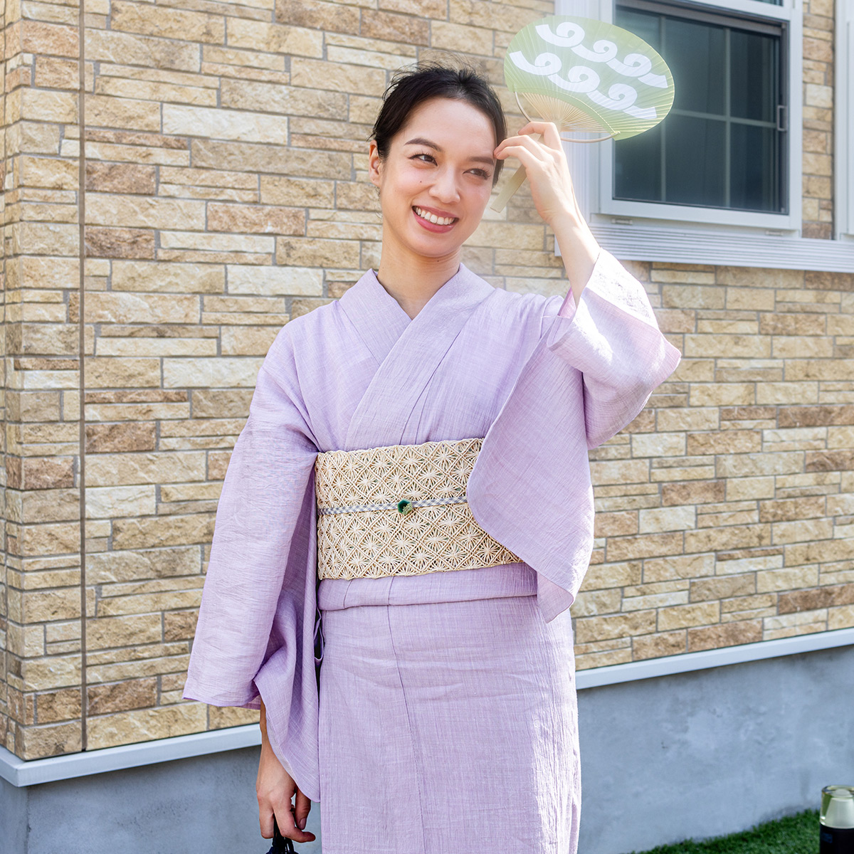 CHIKUMO-千雲-】洗える夏きもの 麻楊柳/紅藤 近江ちぢみ くるり｜着物