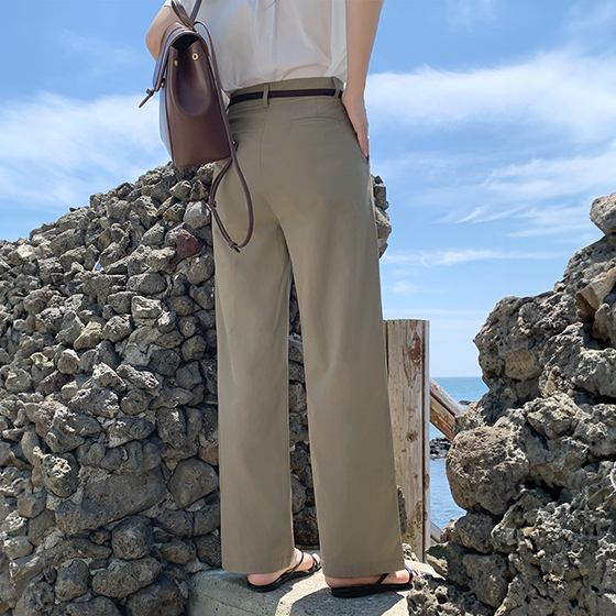 夏スラックス💙ナイロン] もっちりスパンサマーツーピンタック