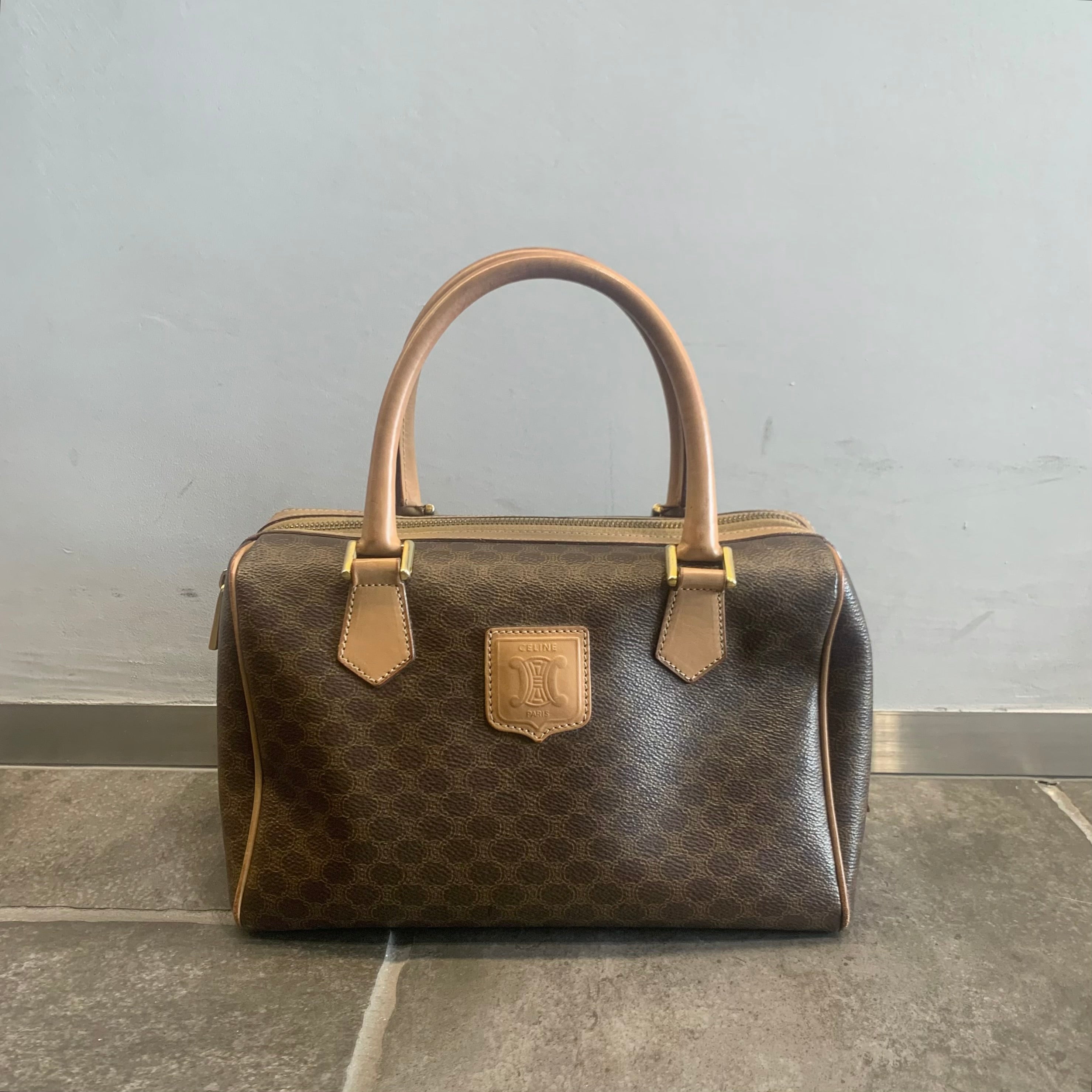 CELINE マカダム PVC/レザー ミニボストンバッグ