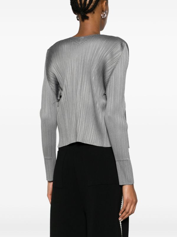 Pleats Please Issey Miyake Basics Pleated Cardigan | Grey | FARFETCH