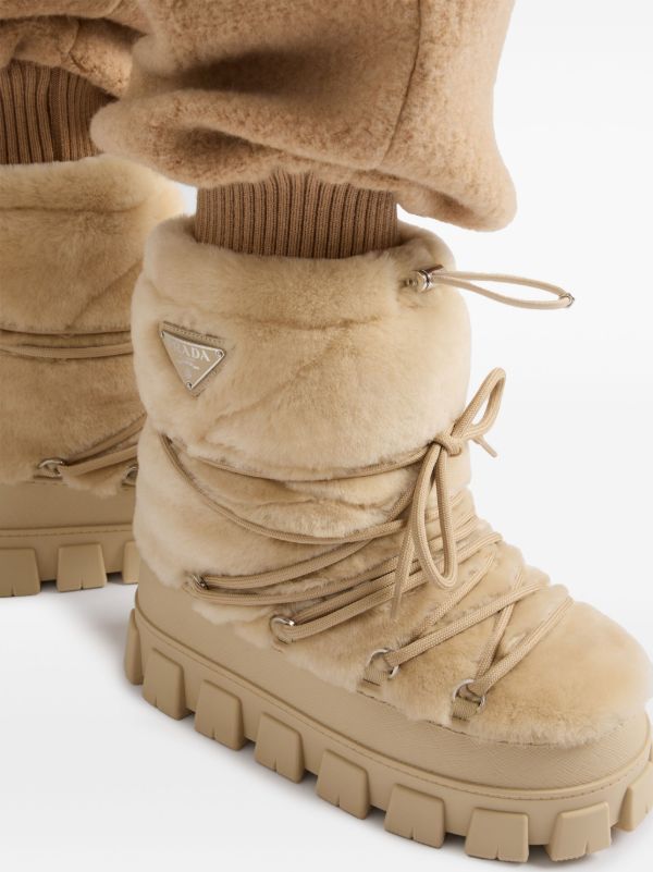 Prada Après Ski Shearling Boots | Neutrals | FARFETCH