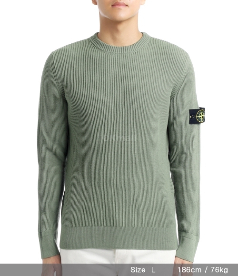 STONE ISLAND｜ROUND NECK KNITS (5100053 Full Rib Rws Woo (STONE