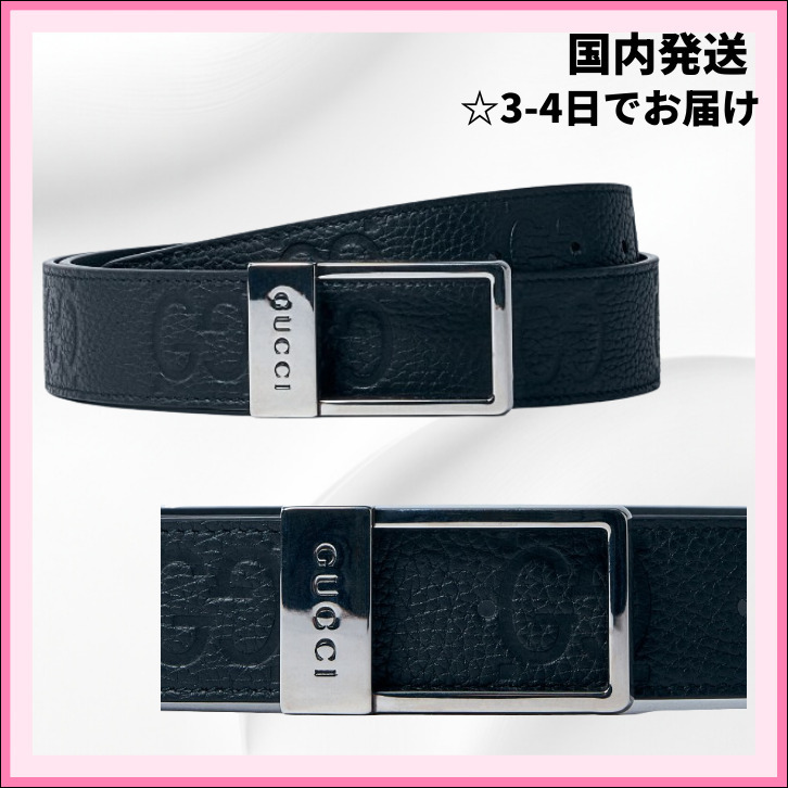 GUCCI□グッチ GG レザー バックルロゴ ベルト