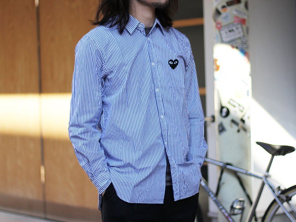 国内発送◇COMME des GARCONS Playハートストライプ長袖シャツ (COMME