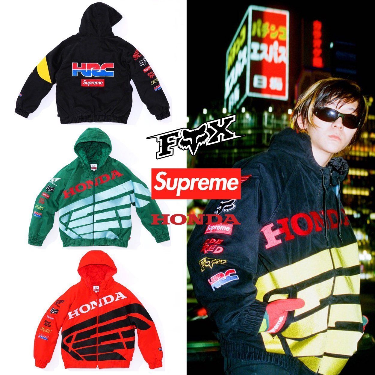 FW19 Supreme × Honda × Fox Racing Puffy Zip Up Work Jacket