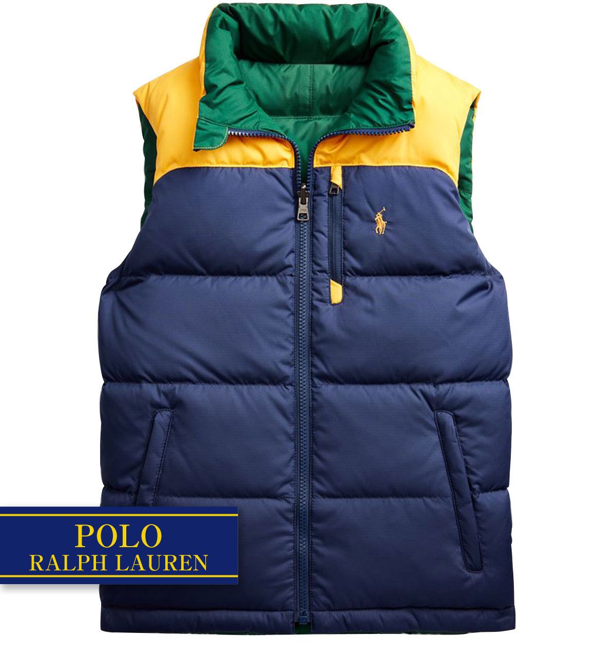 即納ラルフローレン ダウンベスト ネイビー/グリーン 140-170cm (Ralph