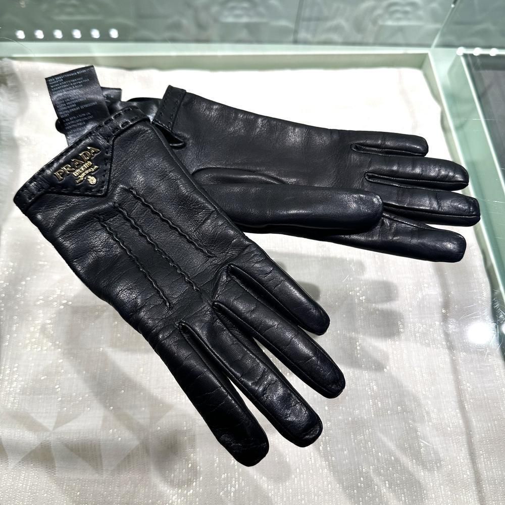 美品 プラダ レザーロンググローブ ブラック 黒革手袋 サイズ6ハーフ