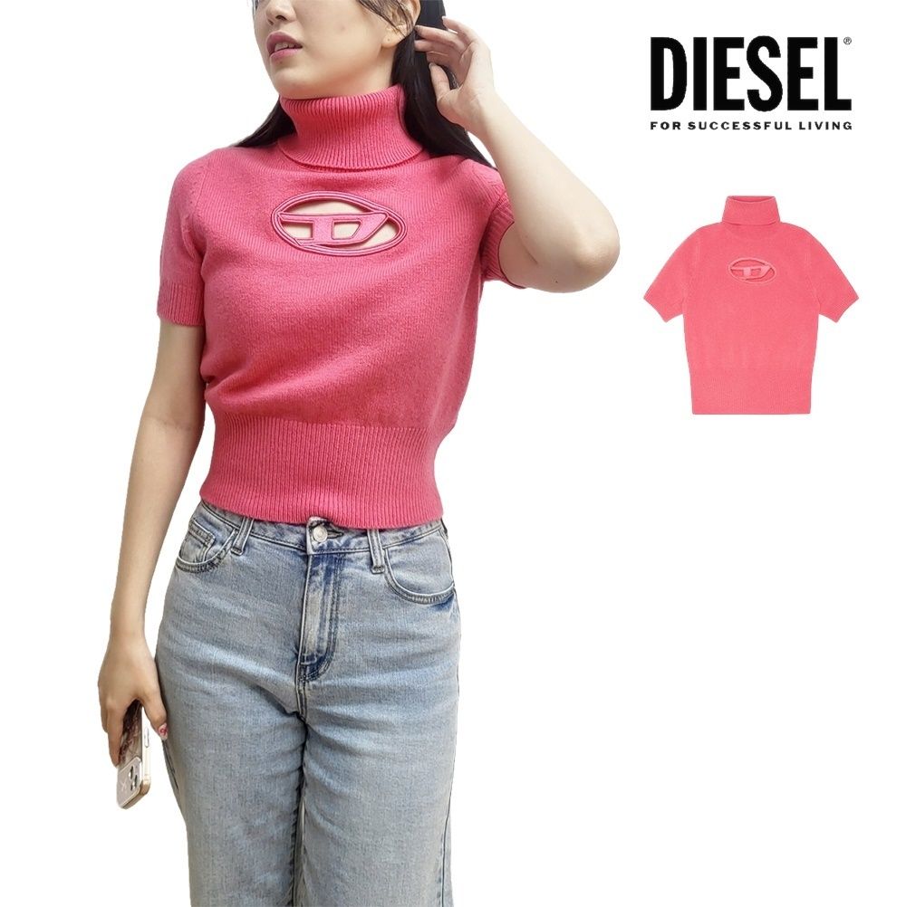 DIESEL ☆ M-Argaret ロゴ タートルネック半袖ニット ピンク (DIESEL