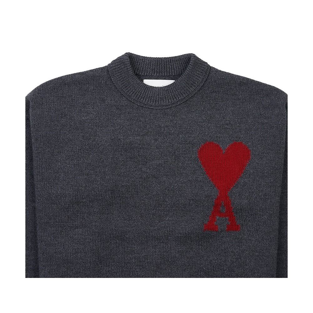 ami グレー ニットセーター ハート A刺繍 ami paris 刺繍 ニット