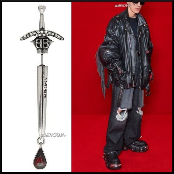 22SS☆お洒落【BALENCIAGA】GOTH SWORD ピアス シルバー (BALENCIAGA