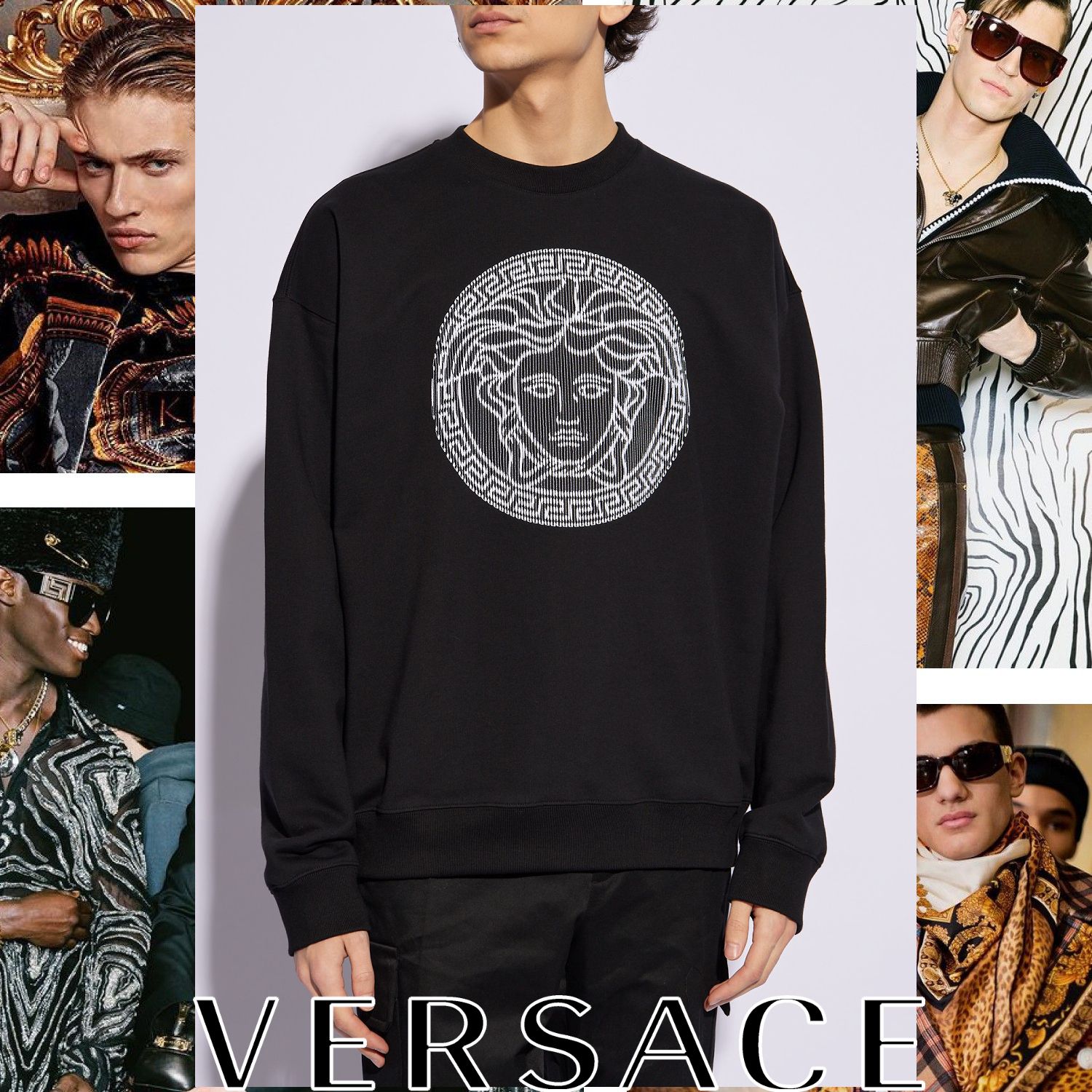 VERSACE メドゥーサ スライス 刺繍 スウェットシャツ ブラック