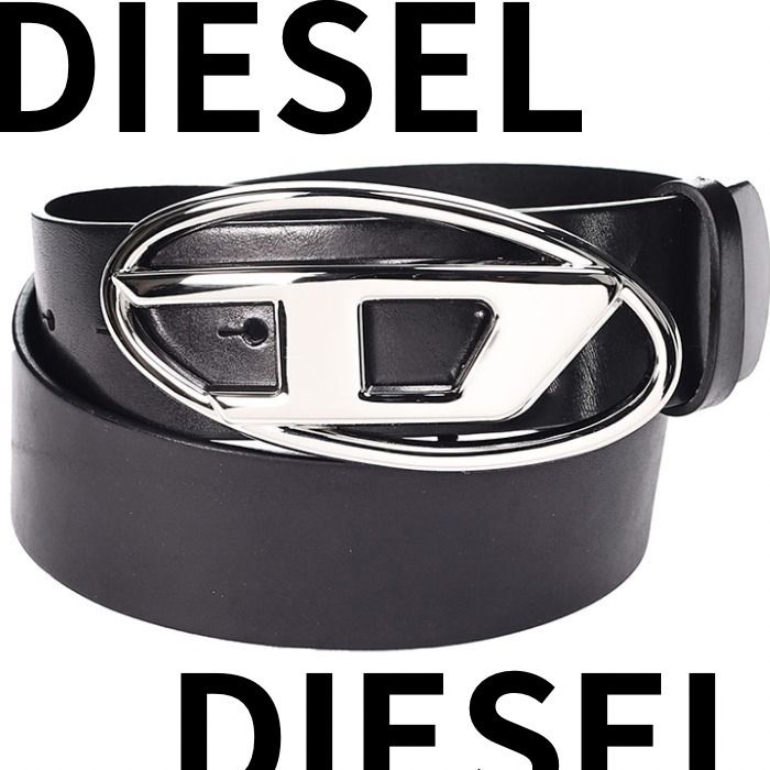 DIESEL ブラックレザーオーバルバックルベルト