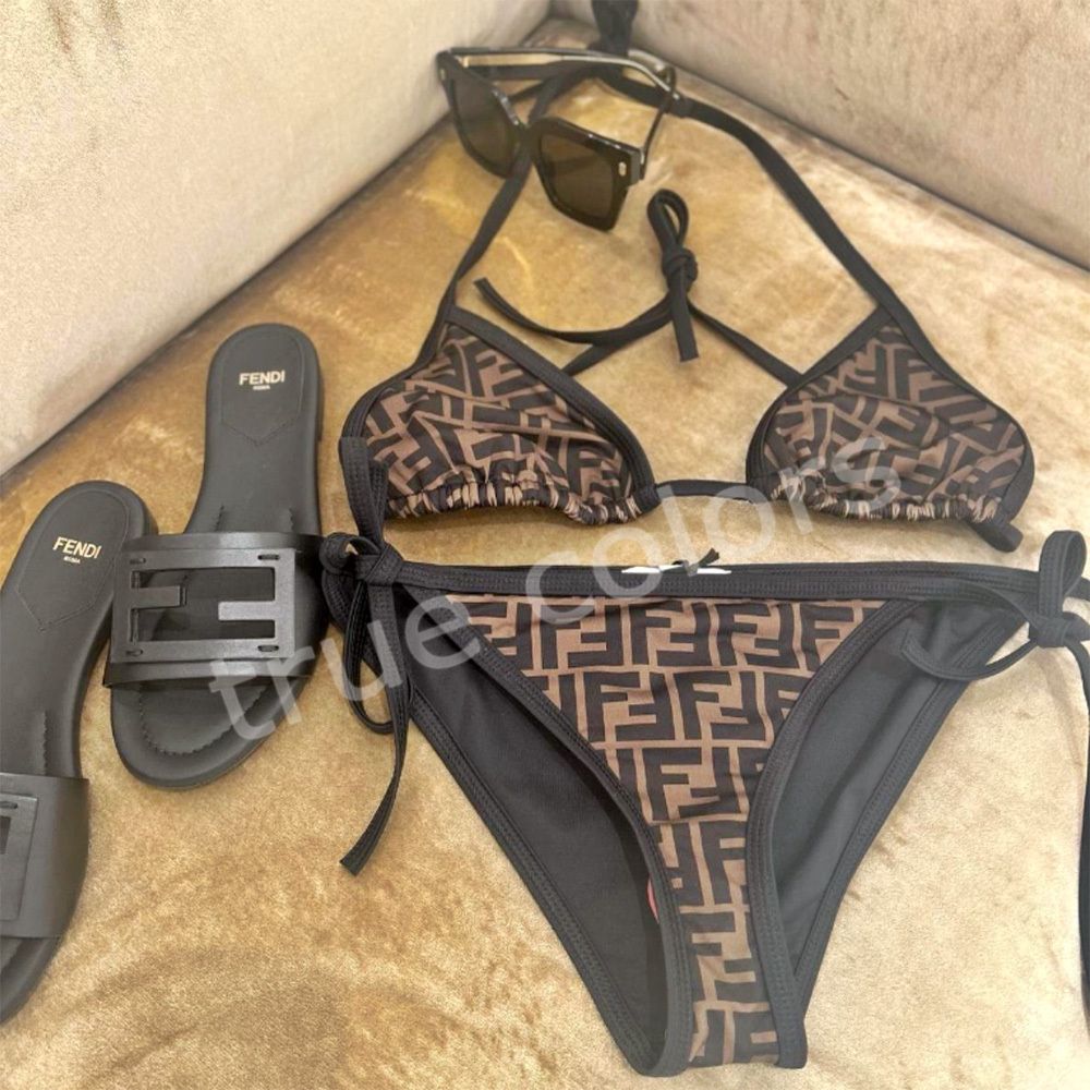 FENDI FFモチーフ ライクラ ポーチ付き 紐ビキニ 水着 *BLACK (FENDI