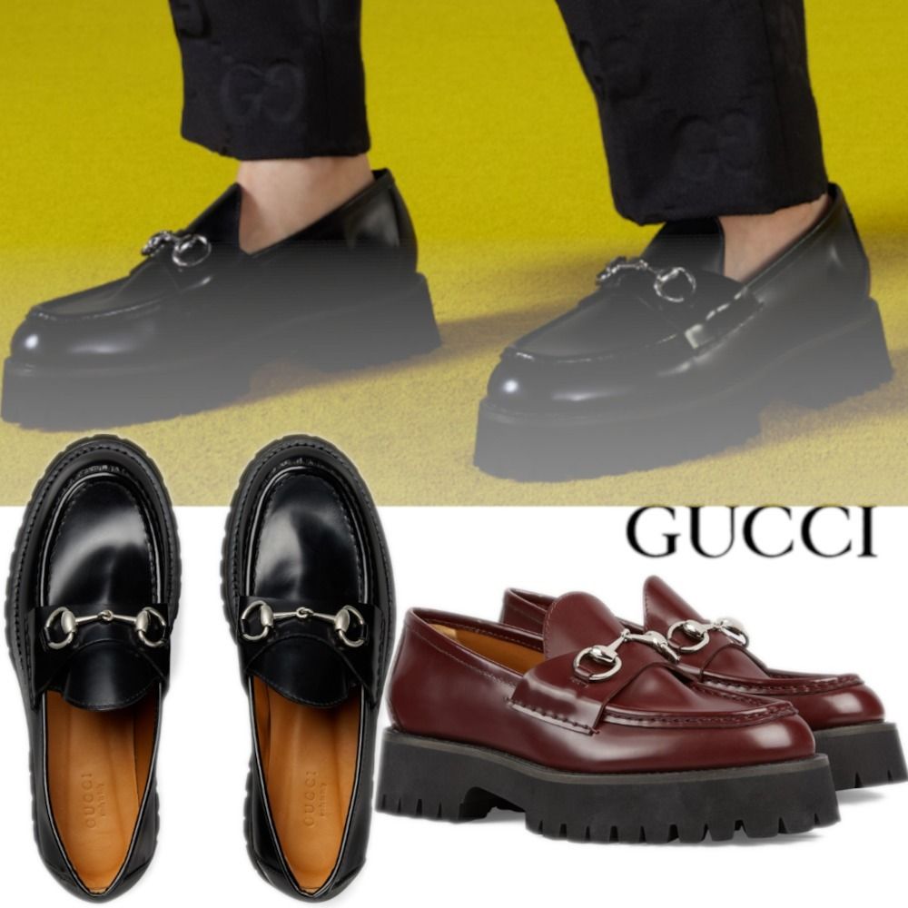 25 新作 ホースビット付き ローファー 厚底 レザー ラバーソール