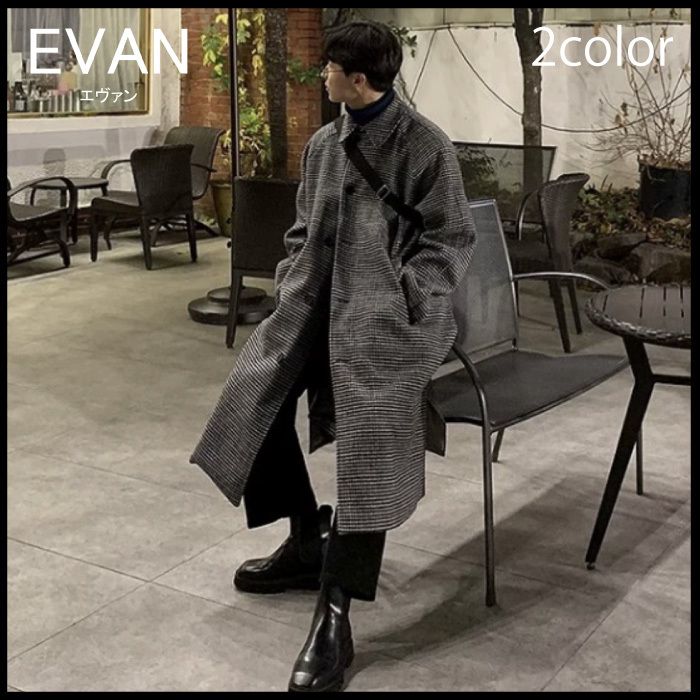 韓国メンズ EVAN 千鳥格子 ツイード チェスターロングコート