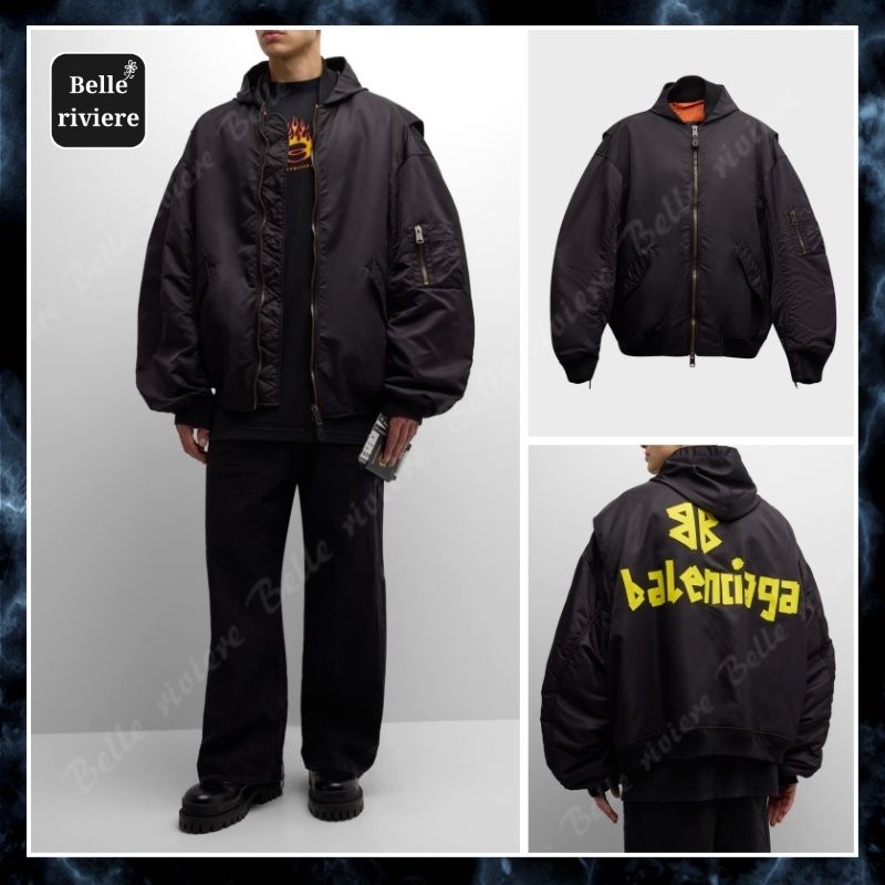 24AW new/BALENCIAGA フード付ボンバージャケット Jacket Black