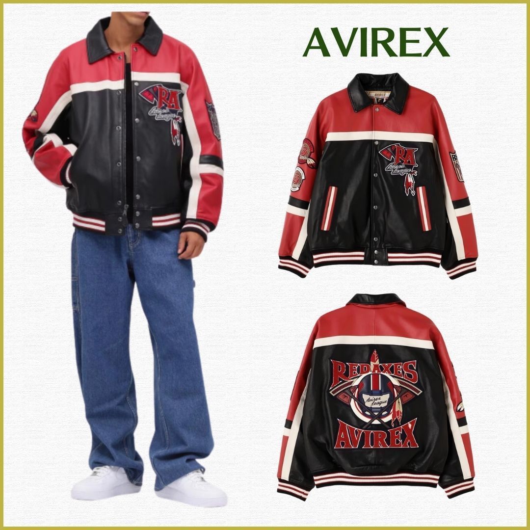 国内発送【AVIREX】VARSITY JACKET RED AXES (AVIREX/レザージャケット
