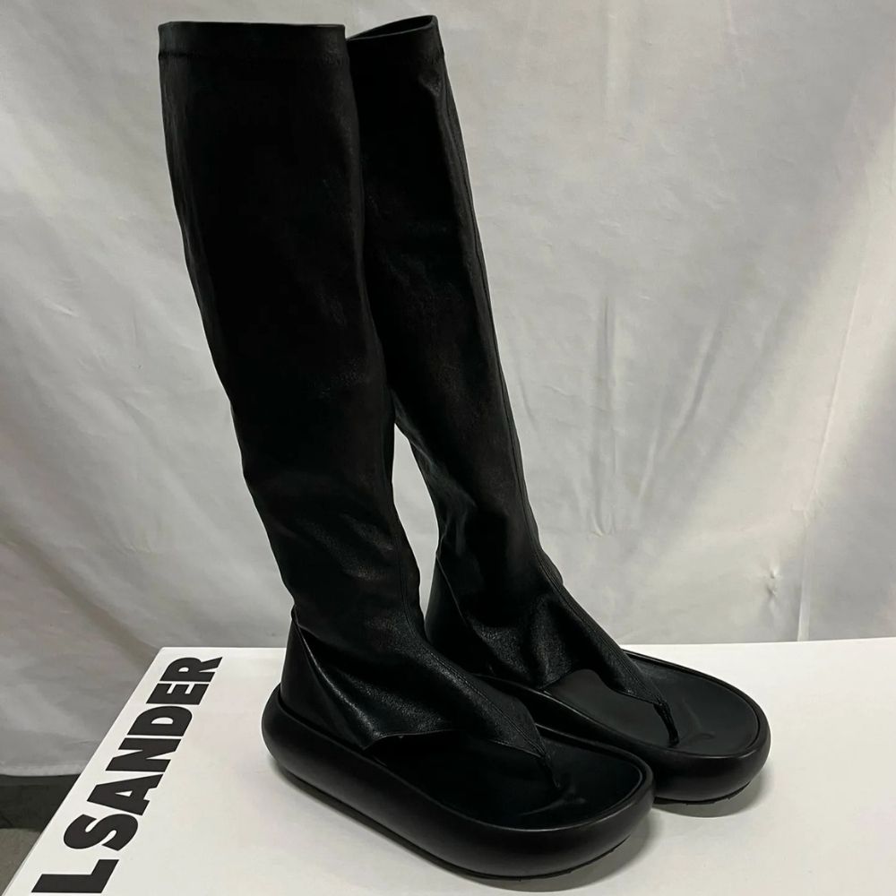 関税込 都会的 ジルサンダー ニーハイブーツ ラムレザー トング (Jil