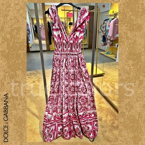 DOLCE&GABBANA ドルガバ マヨルカプリント コットンロングドレス