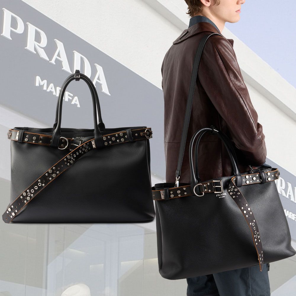 PRADA】Prada スタッズベルト付きバックルレザーバッグ (PRADA/トート