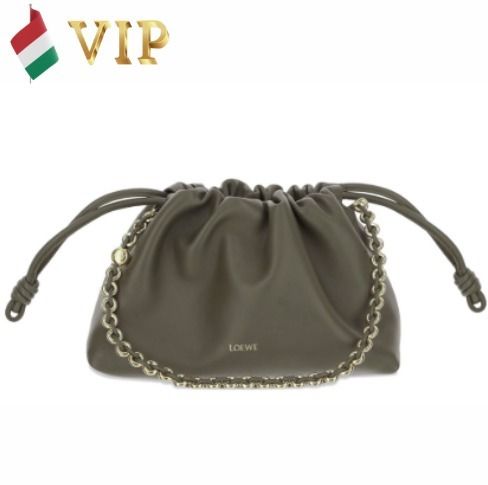 LOEWE フラメンコミディアムレザークラッチダークカーキグリーン
