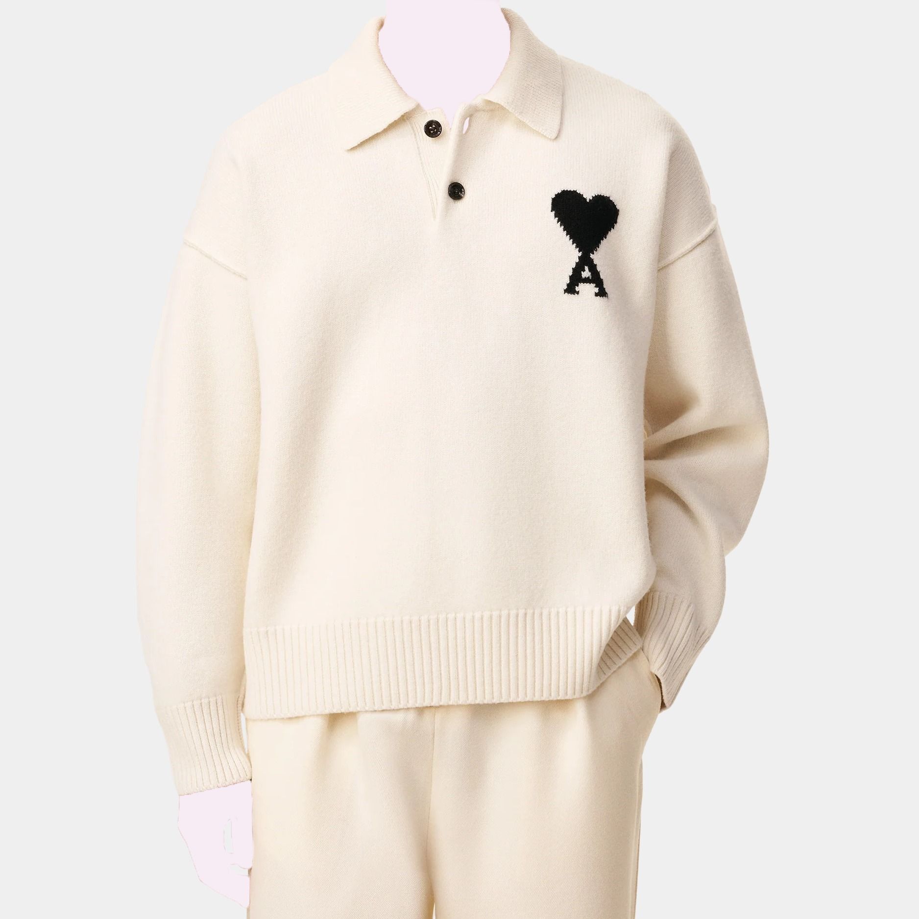 AMI PARIS】Ami De Coeur メリノウールフェルトニット ポロ (AMI PARIS