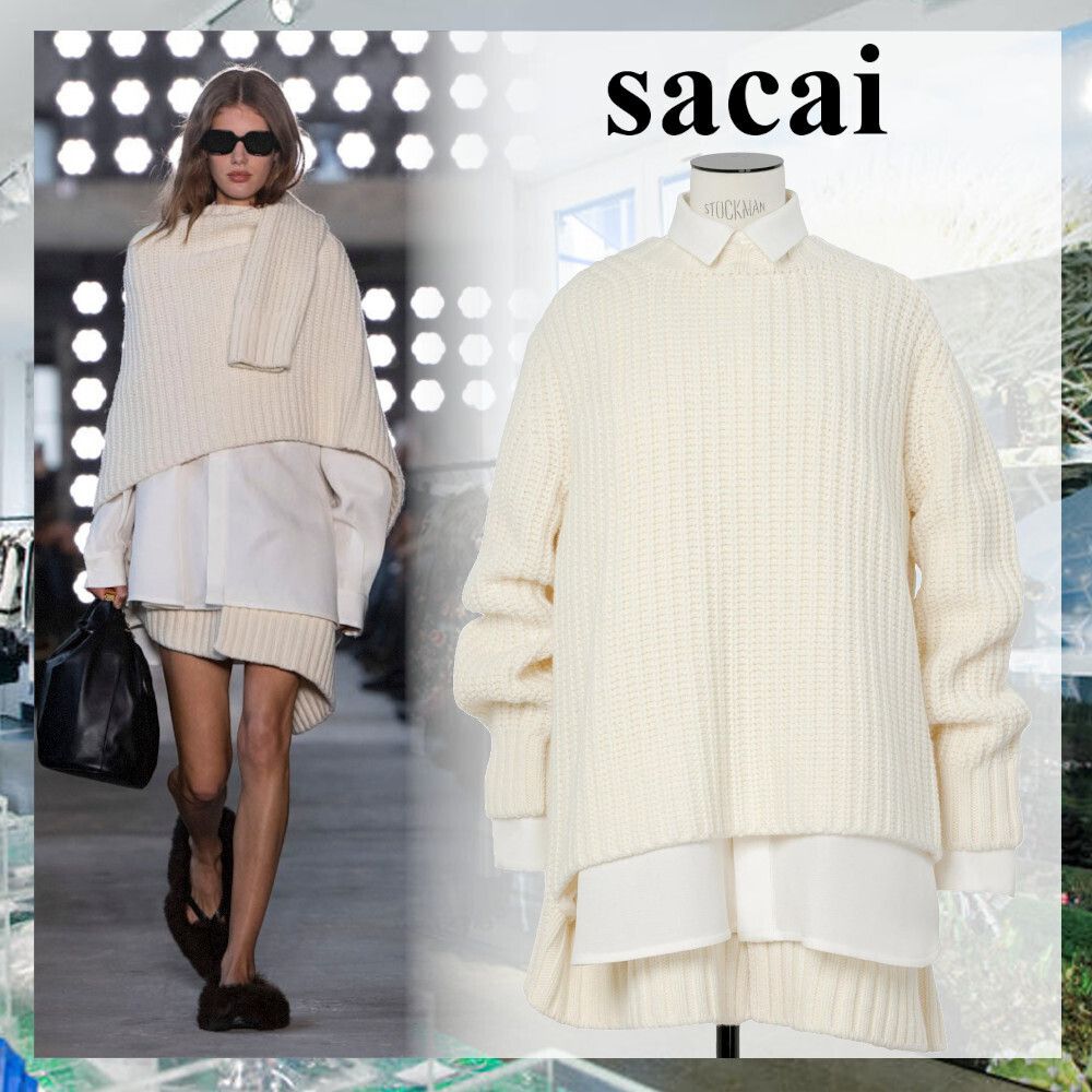 国内発【sacai】Double-Faced Silk Cotton x Wool Knit Dress (sacai