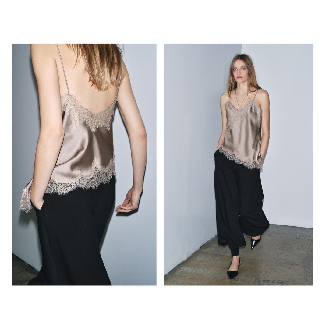 ZARA】ZW COLLECTION レーストリムキャミソールトップス (ZARA