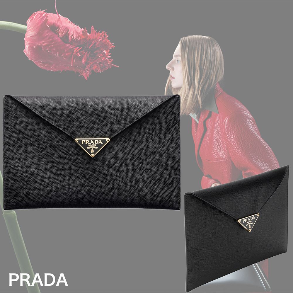 希少】PRADA ロゴ サフィアーノレザー エンベロープ クラッチ (PRADA