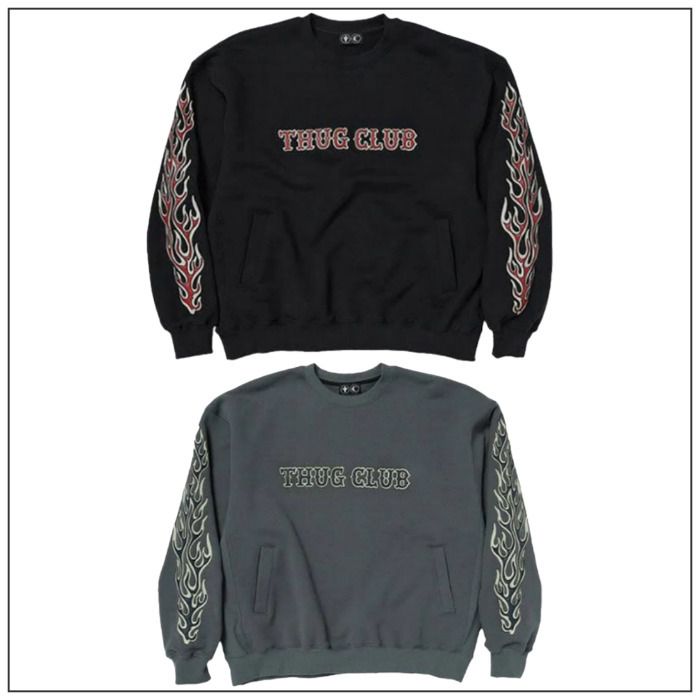 THUG CLUB】サグクラブ/Leather Flame Sweatshirt /スウェット (Thug