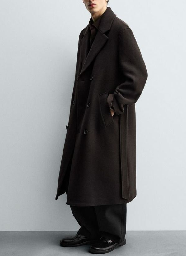 ZARA ウールベルト付きダブルブレストコート 選べるカラー 新作 (ZARA