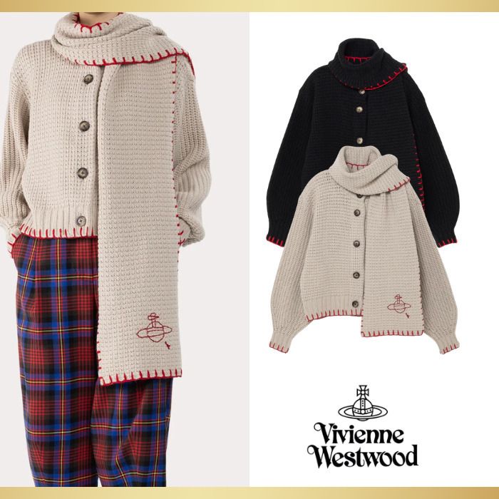 Vivienne Westwood】ブランケット マフラー付きカーディガン (Vivienne