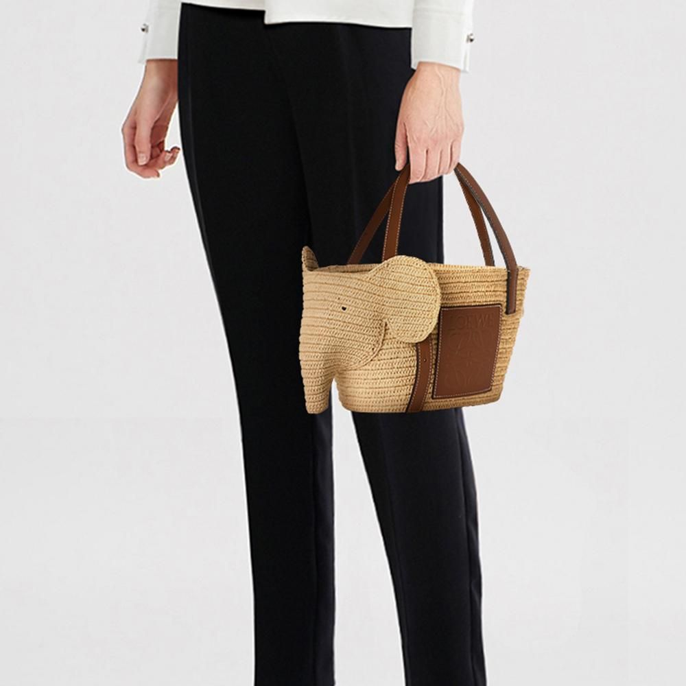 21新作 ロエベ ラフィア＆カーフ製エレファントバスケットバッグ