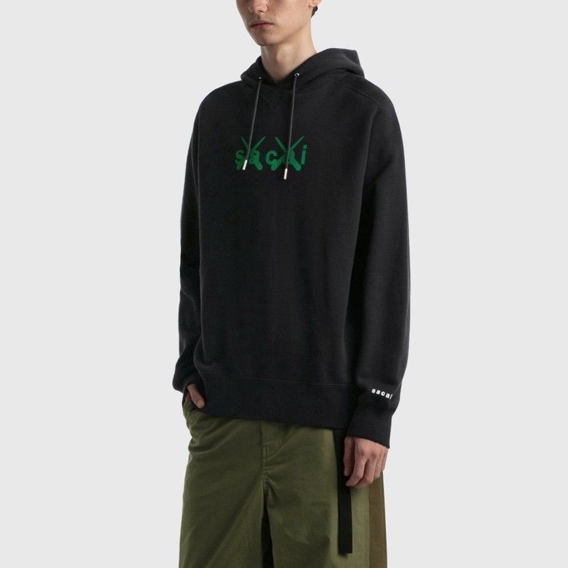 KAWS Sacai Flock Print Hoodie Black カウズ サカイ フーディ (sacai