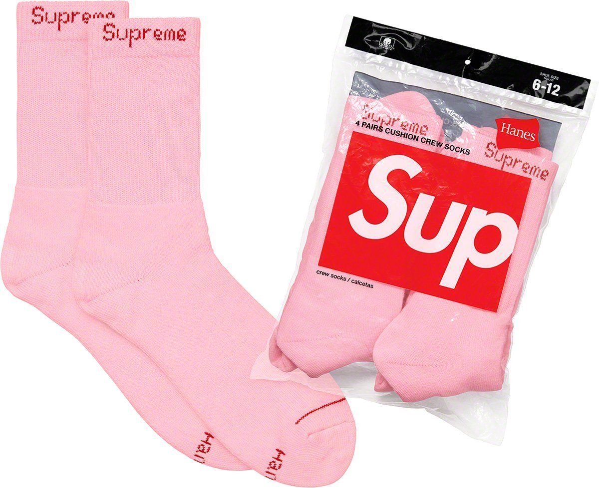 Supreme Hanes Crew Socks (4 Pack) - ヘインズ ソックス ピンク