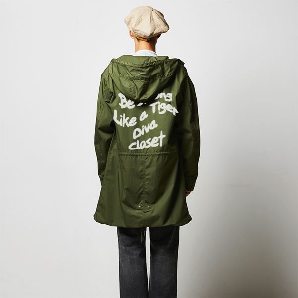 モッズコート フードジャケット カーキ ブラック 刺繍 (モッズコート